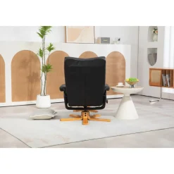 Duva reclinerfåtölj med fotpall i svart PU med bruna ben