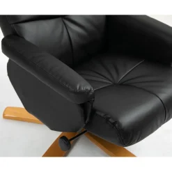 Duva reclinerfåtölj med fotpall i svart PU med bruna ben