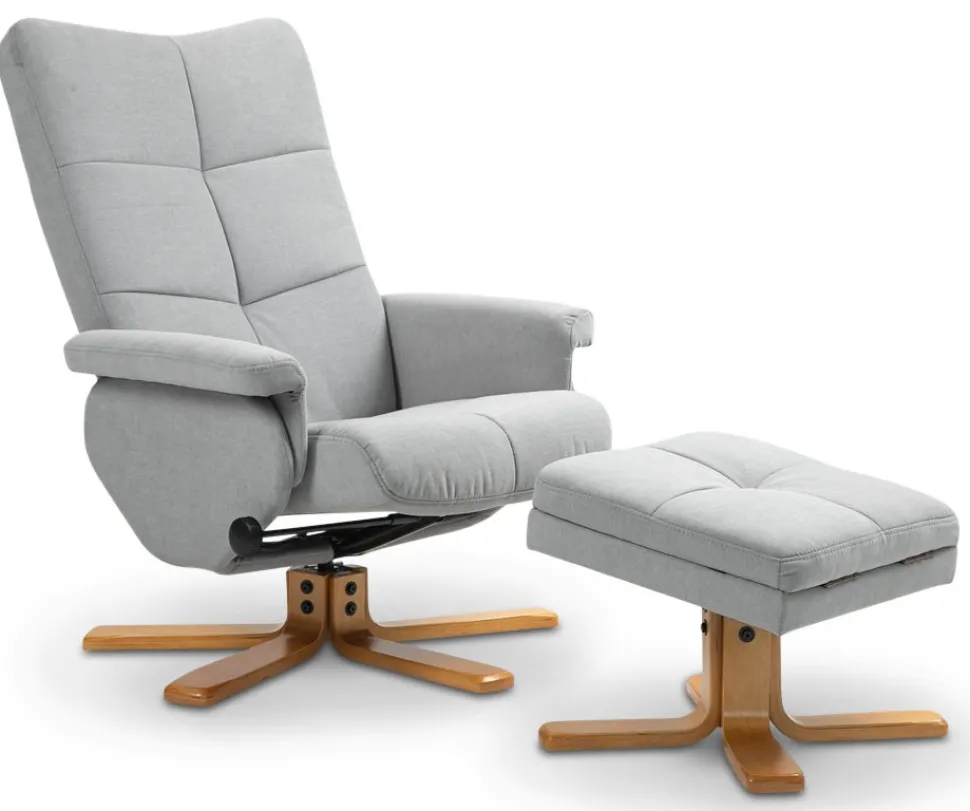 Duva ställbar fåtölj inklusive fotpall med förvaring - Grått tyg med träben