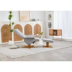 Duva ställbar fåtölj inklusive fotpall med förvaring - Grått tyg med träben