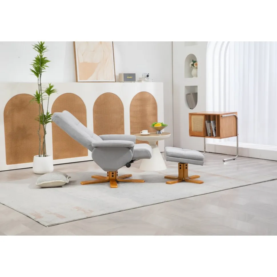 Duva ställbar fåtölj inklusive fotpall med förvaring - Grått tyg med träben