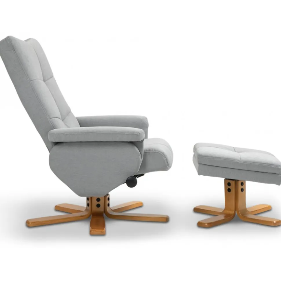 Duva ställbar fåtölj inklusive fotpall med förvaring - Grått tyg med träben + Möbeltassar
