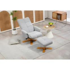 Duva ställbar fåtölj inklusive fotpall med förvaring - Grått tyg med träben + Möbeltassar