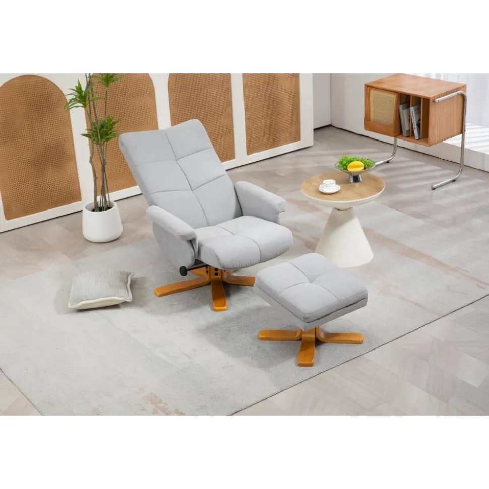 Duva ställbar fåtölj inklusive fotpall med förvaring - Grått tyg med träben + Möbeltassar