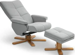 Duva ställbar fåtölj inklusive fotpall med förvaring - Grått tyg med träben + Möbeltassar