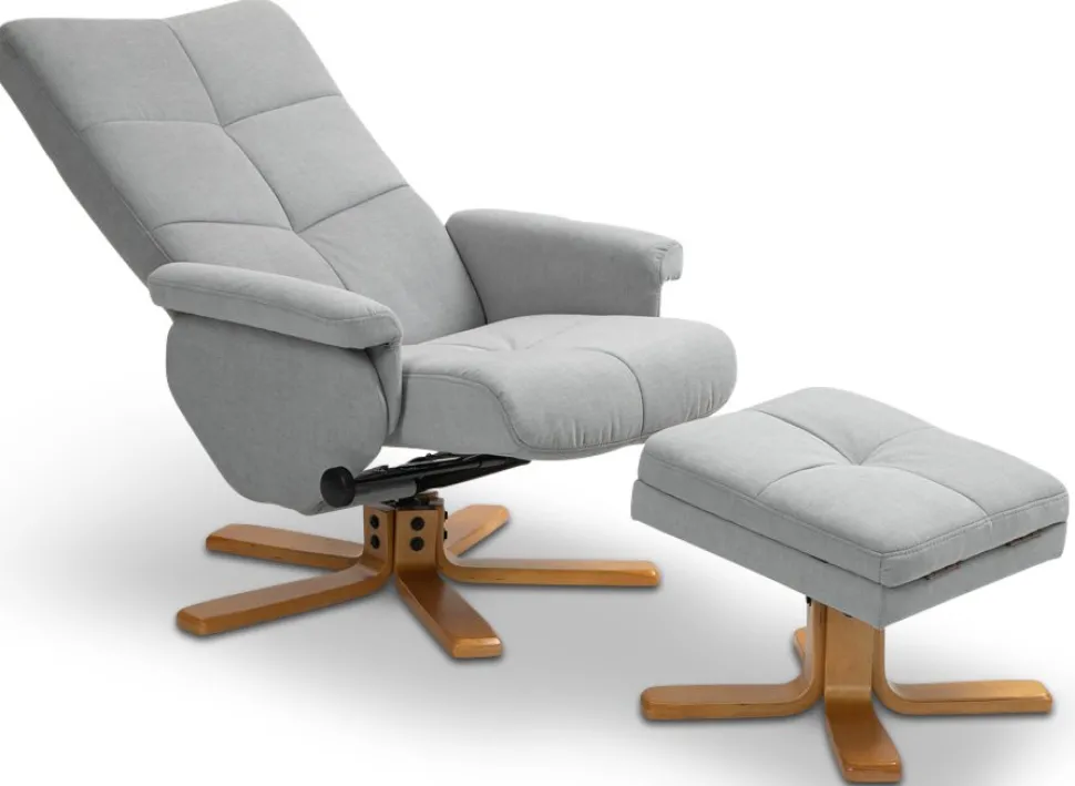 Duva ställbar fåtölj inklusive fotpall med förvaring - Grått tyg med träben + Möbeltassar
