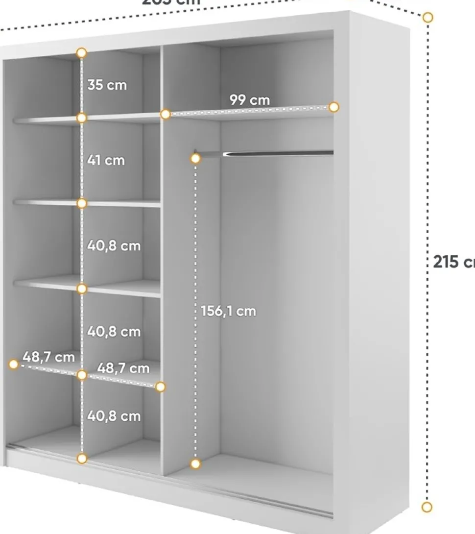 Einar nr 12 vit garderob med spegel och skjutdörrar 215x203 cm