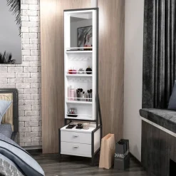 Elegante helkroppspegel med förvaring - Vit + Karta med möbeltassar på köpet!