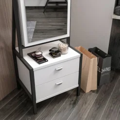 Elegante helkroppspegel med förvaring - Vit + Karta med möbeltassar på köpet!