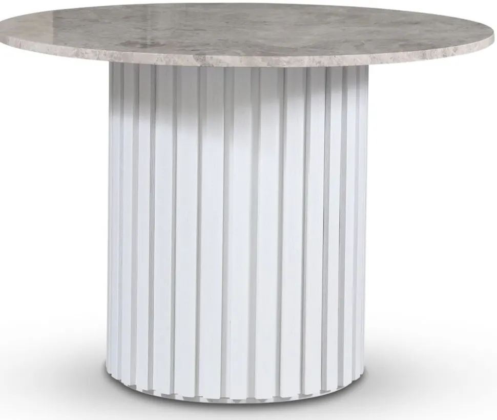 Empire matbord Ø105 cm - Silver Diana marmor / Vit lamell träfot