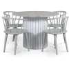 Empire matgrupp Ø105 cm inkl. 4 st Dalsland grå stolar - Silver Diana marmor / Vit lamell träfot + 3.00 x Möbeltassar