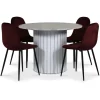 Empire matgrupp Ø105 cm inkl. 4 st Carisma bordeaux stolar - Silver Diana marmor / Vit lamell träfot + 4.00 x Stolsdyna