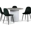 Empire matgrupp Ø105 cm inkl. 4 st Carisma mörkgröna stolar - Silver Diana marmor / Vit lamell träfot + 3.00 x Möbeltassar