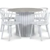 Empire matgrupp Ø105 cm inkl. 4 st Dalsland vita stolar - Silver Diana marmor / Vit lamell träfot