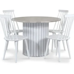 Empire matgrupp Ø105 cm inkl. 4 st Dalsland vita pinnstolar - Silver Diana marmor / Vit lamell träfot + 4.00 x Stolsdyna