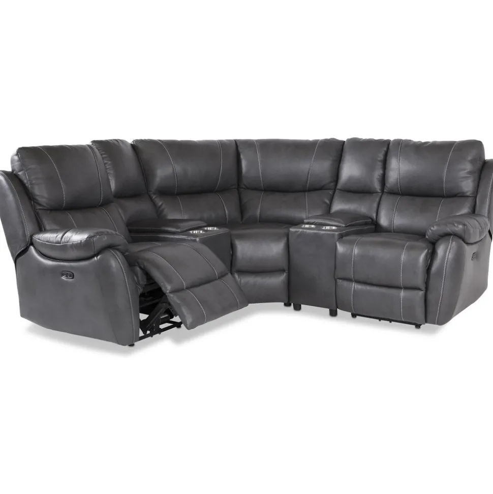 Enjoy Hollywood Biosoffa (hörnsoffa) - 3-sits (el) i grått konstskinn + Möbelvård Läderrengöring