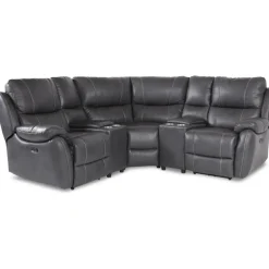 Enjoy Hollywood Biosoffa (hörnsoffa) - 3-sits (el) i grått konstskinn + Möbeltassar