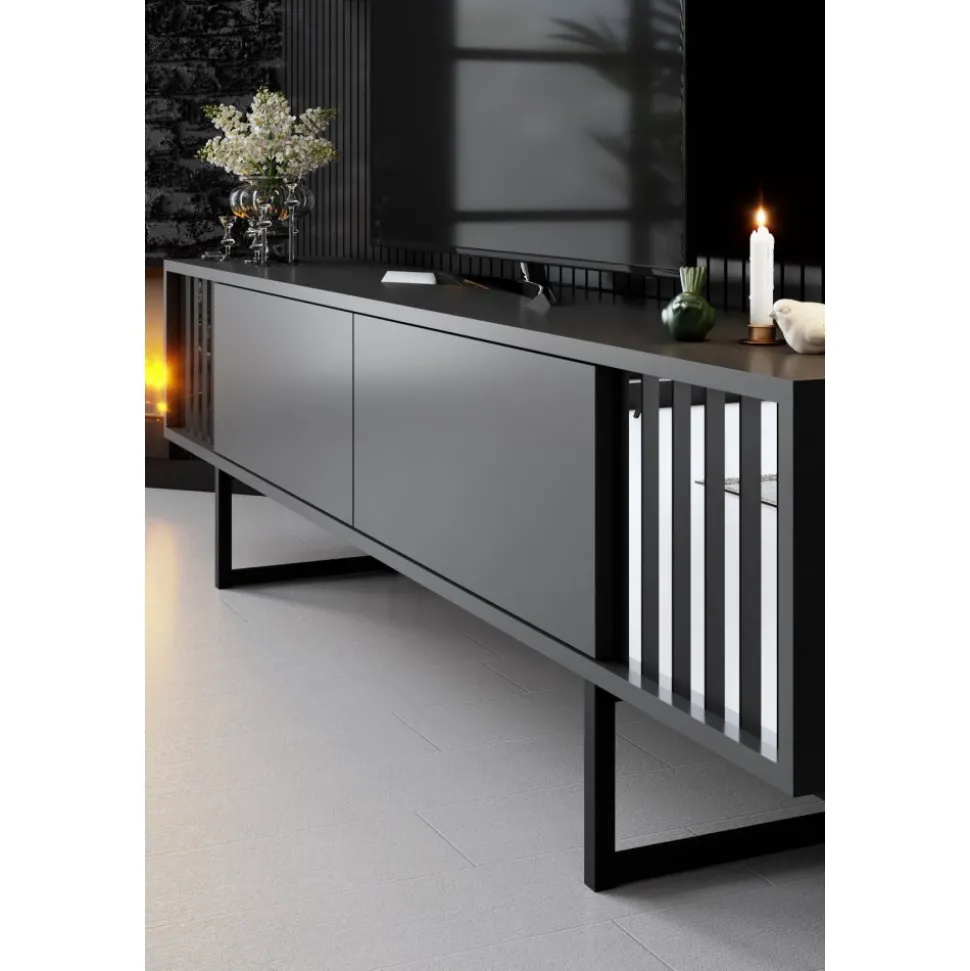 Erki TV-bänk - Antracit/svart