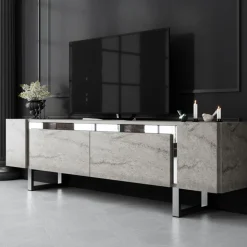 Erki TV-bänk - Travertin/silver