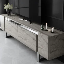 Erki TV-bänk - Travertin/silver