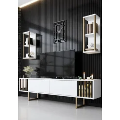 Erki TV-bänk - Vit/svart