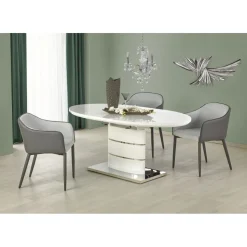 Evangeline ovalt förlängningsbart matbord i vit högglans / Krom