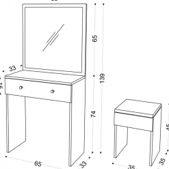 Felix sminkbord med sittpall 65 x 35 cm - Vit