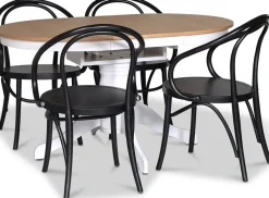 Fitchburg matgrupp; Ovalt matbord 106-141 cm - Vit / Oljad Ek med 4 st Danderyd No.30 karmstolar Svart