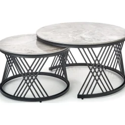 Flamingo soffbord Ø60 cm - Grå marmor/svart