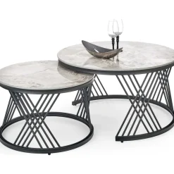 Flamingo soffbord Ø60 cm - Grå marmor/svart