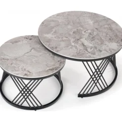 Flamingo soffbord Ø60 cm - Grå marmor/svart