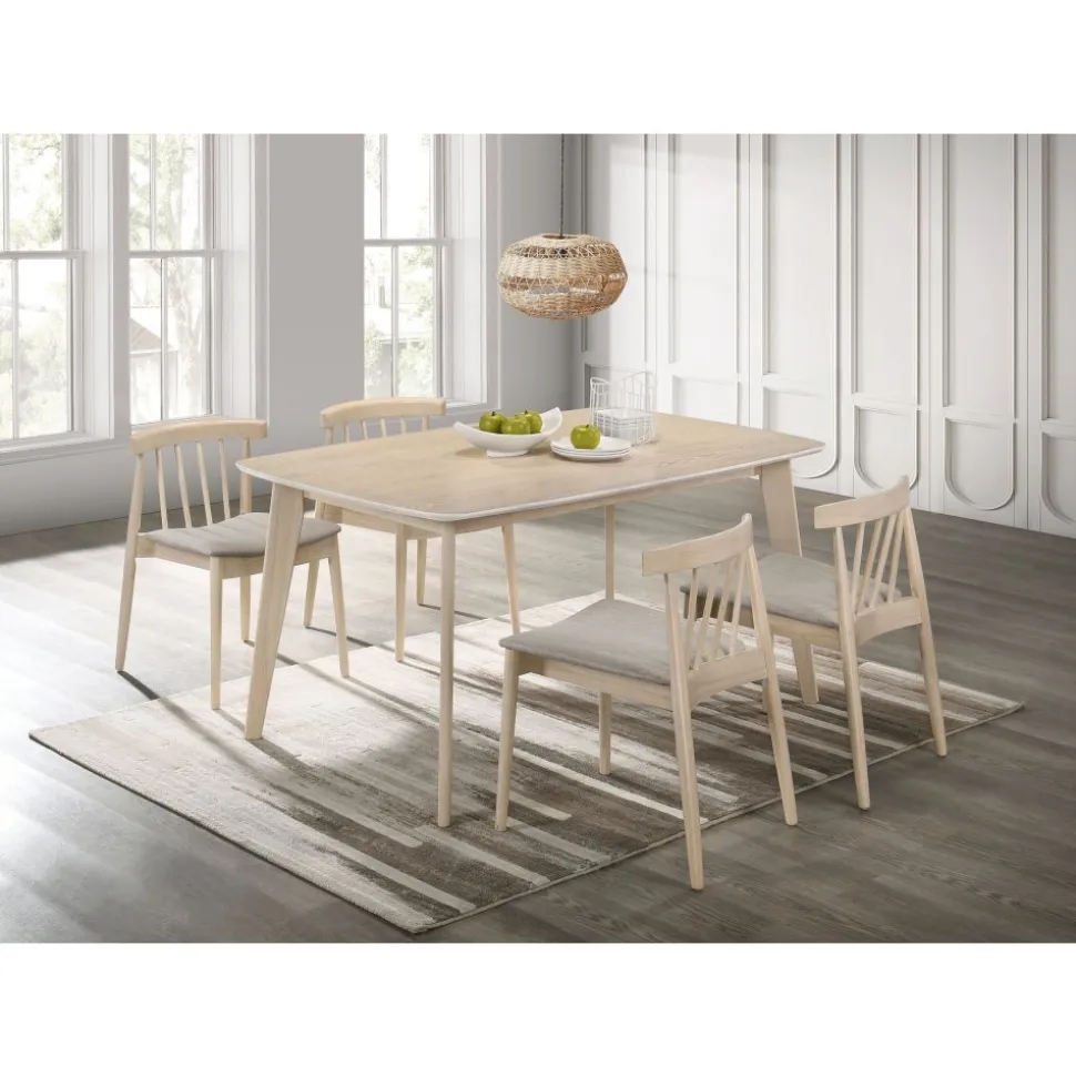 Florence matgrupp i whitewash; rektangulärt matbord 150 x 90 cm med 4 st Florence stolar + 3.00 x Möbeltassar