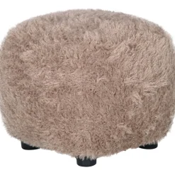 Fluffy sittpuff i brungrått hårigt tyg
