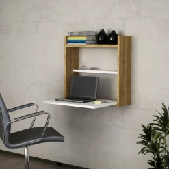 Fold skrivbordshylla - Vit/valnöt