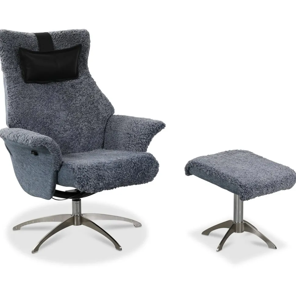 Fotpall i ljusgrått fårskinn + Textilrengöring för möbler