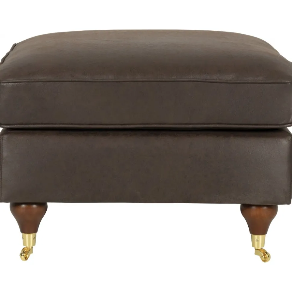 Fotpall i vintagebrunt konstläder - Howard watford + Textilrengöring för möbler