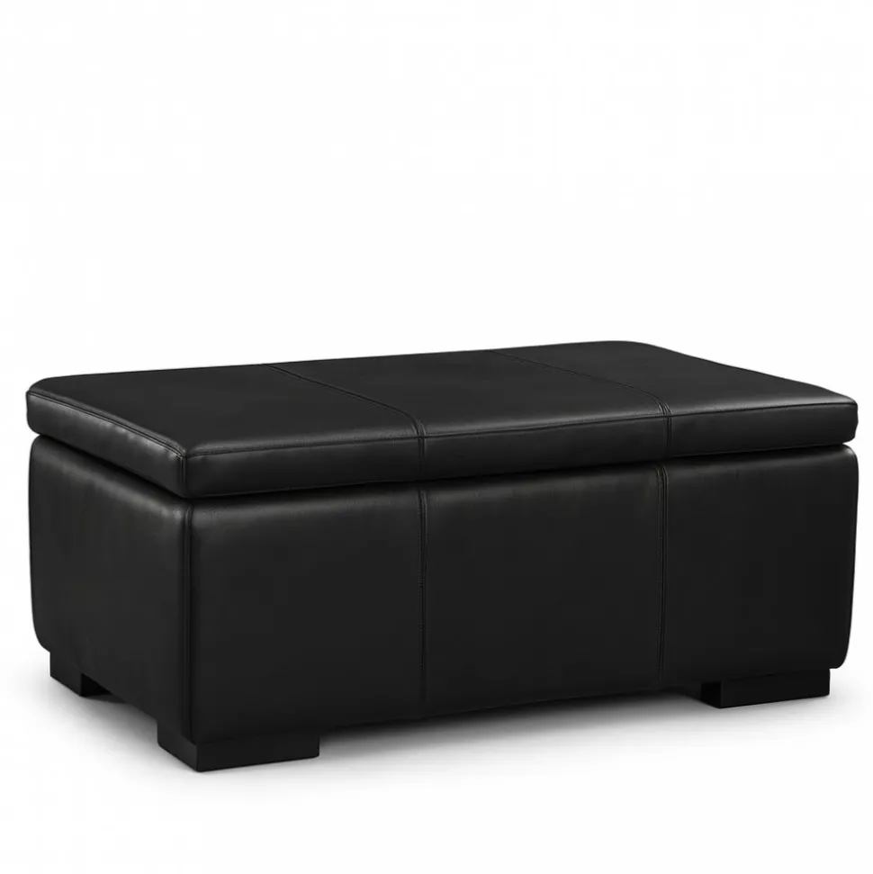 Fotpall med förvaring 90x60 cm - Svart anilinläder