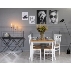 Fårö matgrupp 140 cm inklusive 4 st stolar med kryss - Ek/vit + 4.00 x Stolsdyna