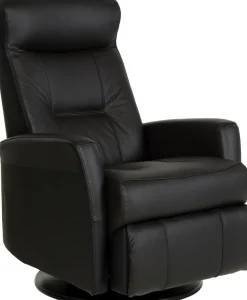 Frans reclinerfåtölj i svart skinn med gung och snurrfunktion