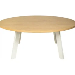 Freddy stort runt soffbord i whitewash ek med vita metallben + Textilrengöring för möbler