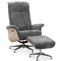 Fårskinnsfåtölj med fotpall grå/whitewash - Ulla + Fläckborttagare för möbler