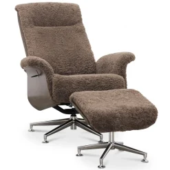 Fårskinnsfåtölj med fotpall - ek/brun - Ulla + Textilrengöring för möbler