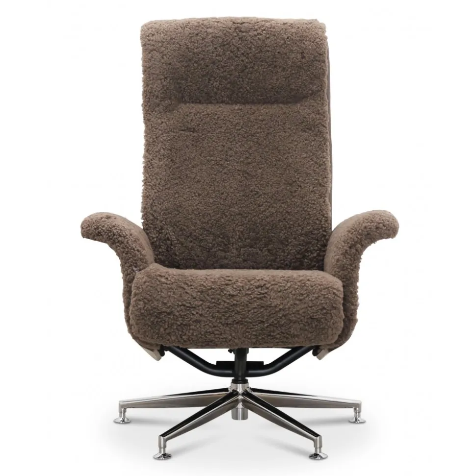 Fårskinnsfåtölj med fotpall - ek/brun - Ulla