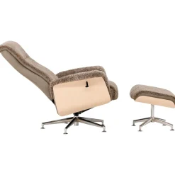 Fårskinnsfåtölj med fotpall - Brun / ek - Ulla