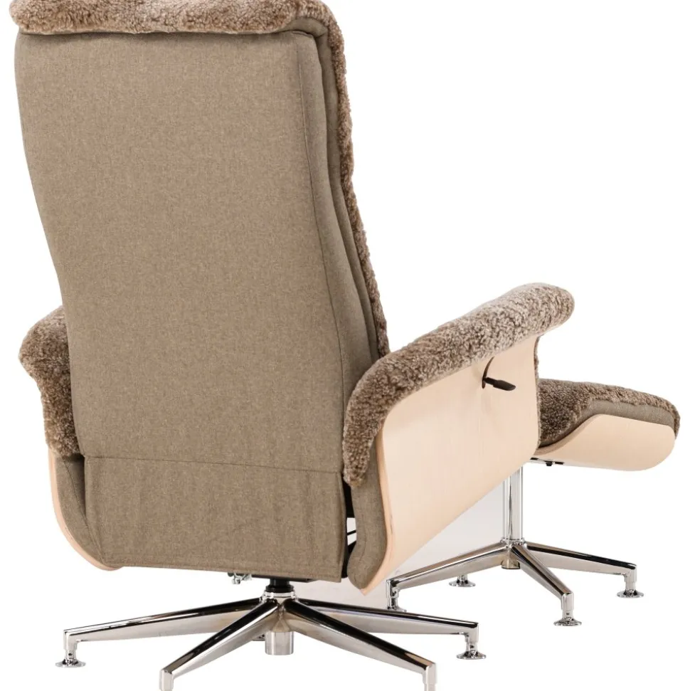 Fårskinnsfåtölj med fotpall - Brun / ek - Ulla