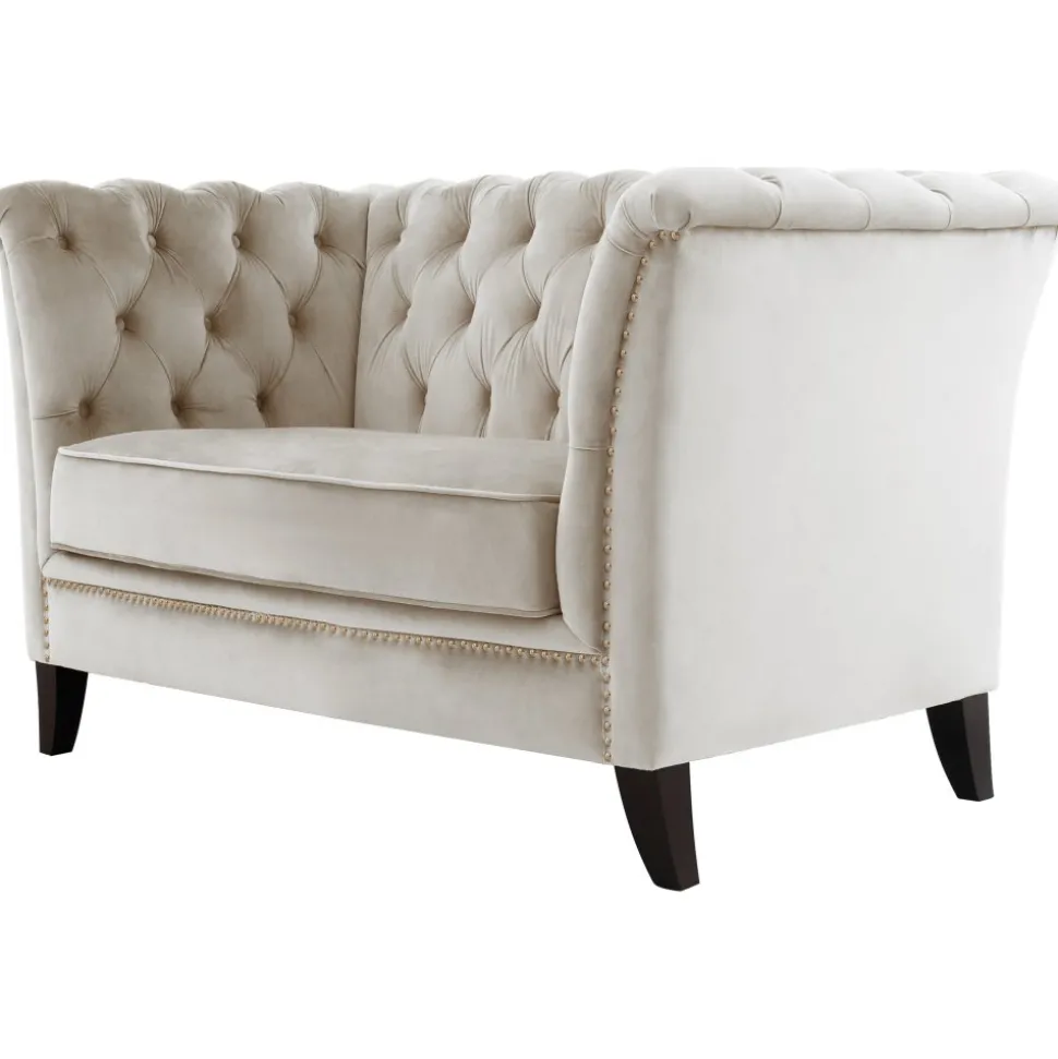 Fåtölj chesterfield beige sammet - Milton