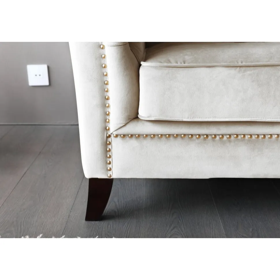 Fåtölj chesterfield beige sammet - Milton