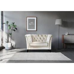 Fåtölj chesterfield beige sammet - Milton + Textilrengöring för möbler