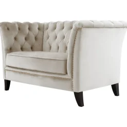 Fåtölj chesterfield beige sammet - Milton + Möbeltassar