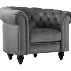 Fåtölj chesterfield grå sammet Royal + Textilrengöring för möbler